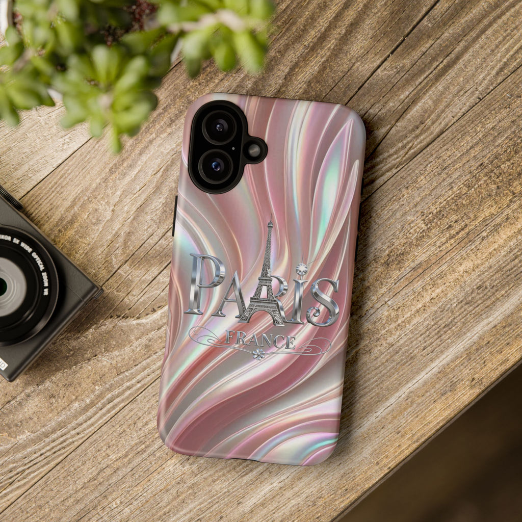 Paris Eiffel Phone Case — Iridescent Swirl Tough Case Printify