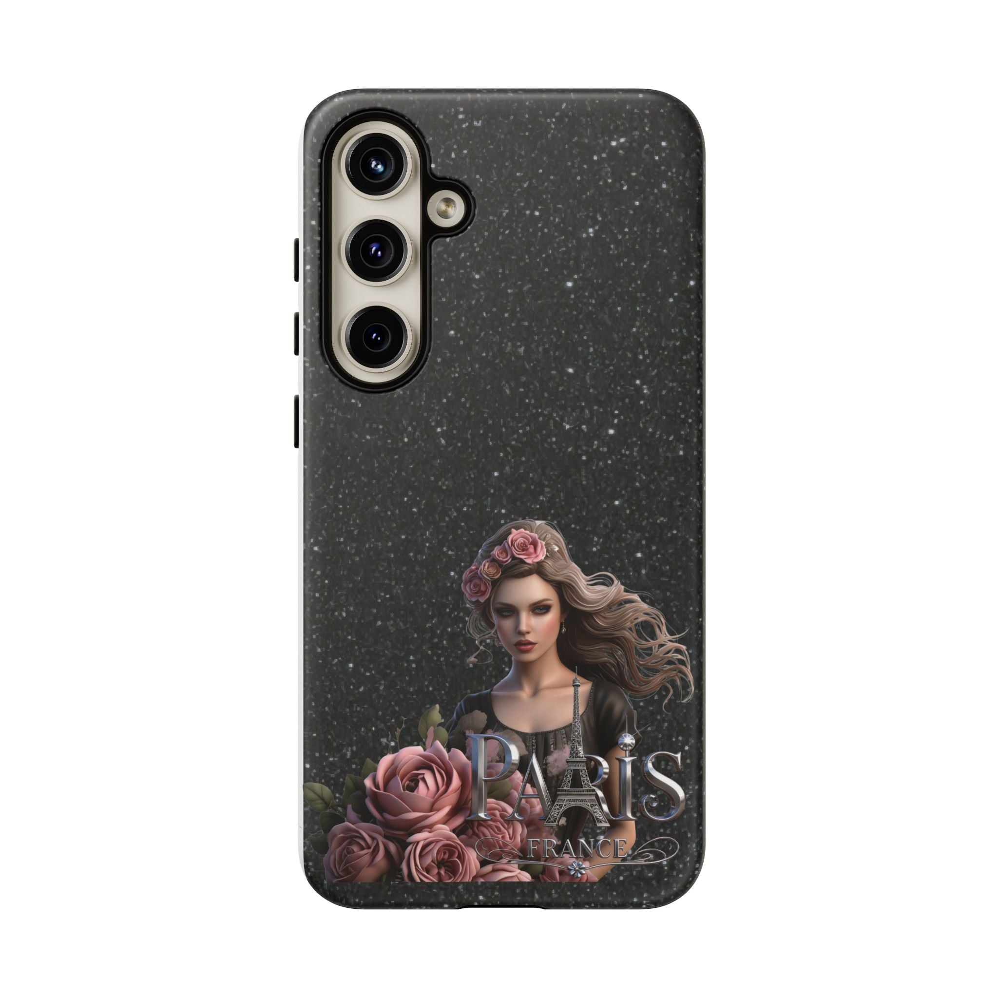 Floral Gothic Phone Case — Rose Crowned Woman on Sparkle Black Printify