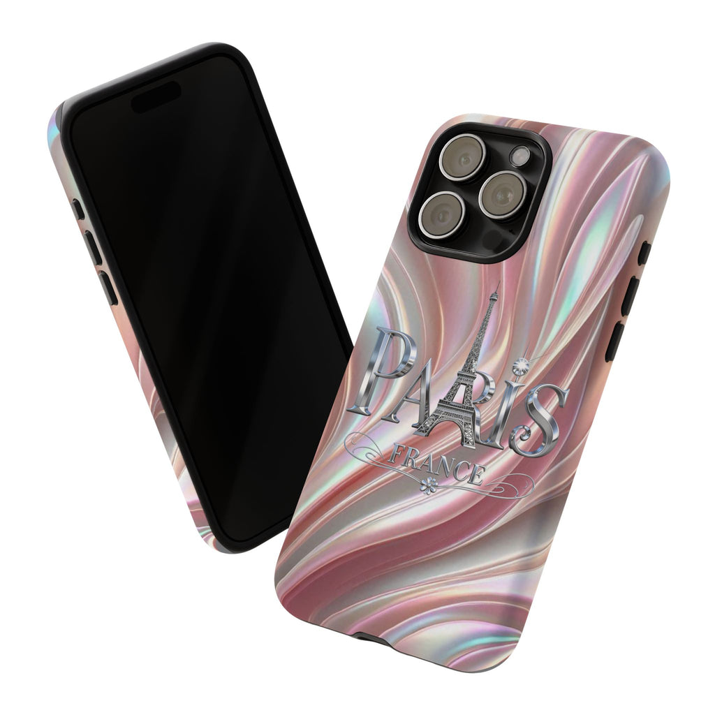 Paris Eiffel Phone Case — Iridescent Swirl Tough Case Printify
