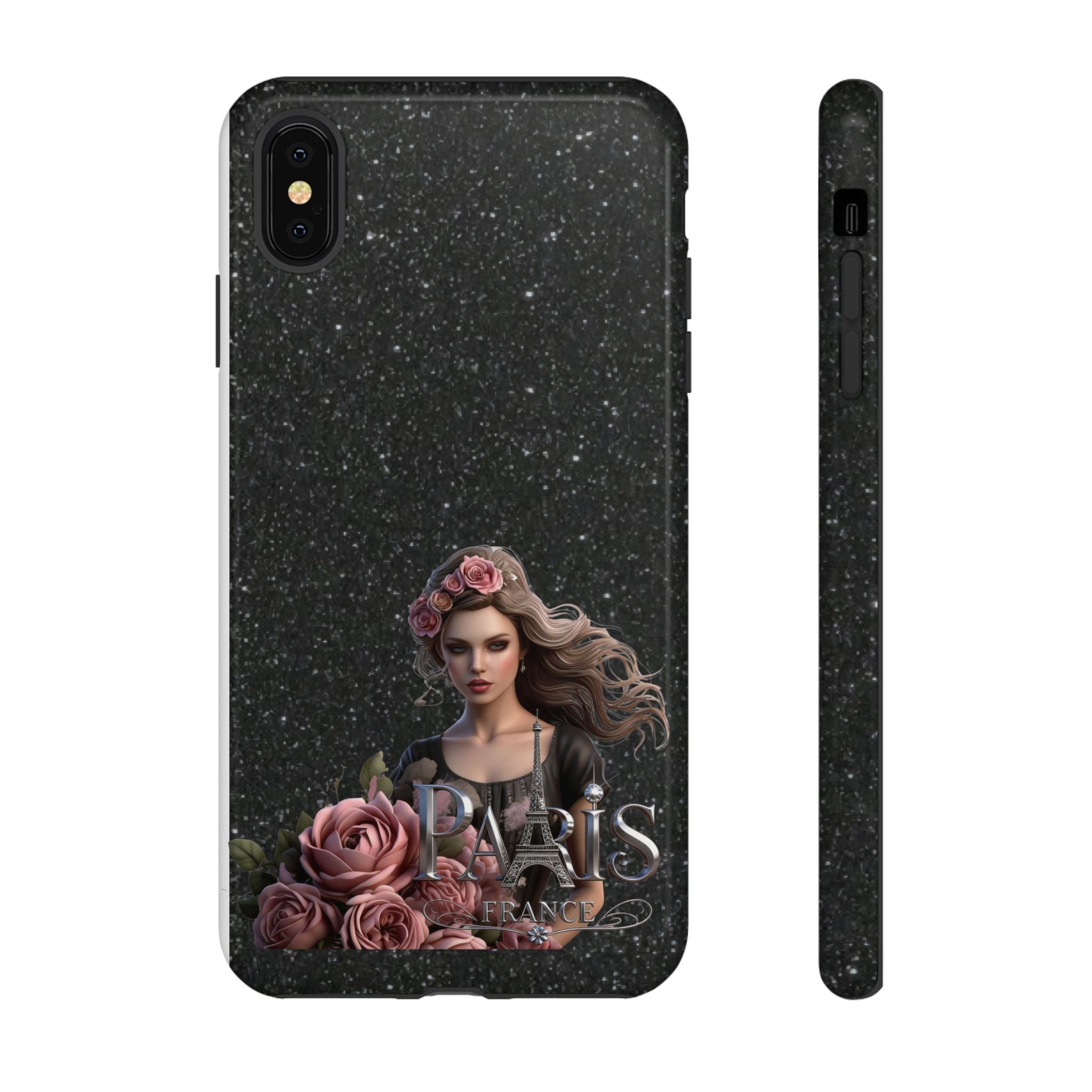 Floral Gothic Phone Case — Rose Crowned Woman on Sparkle Black Printify