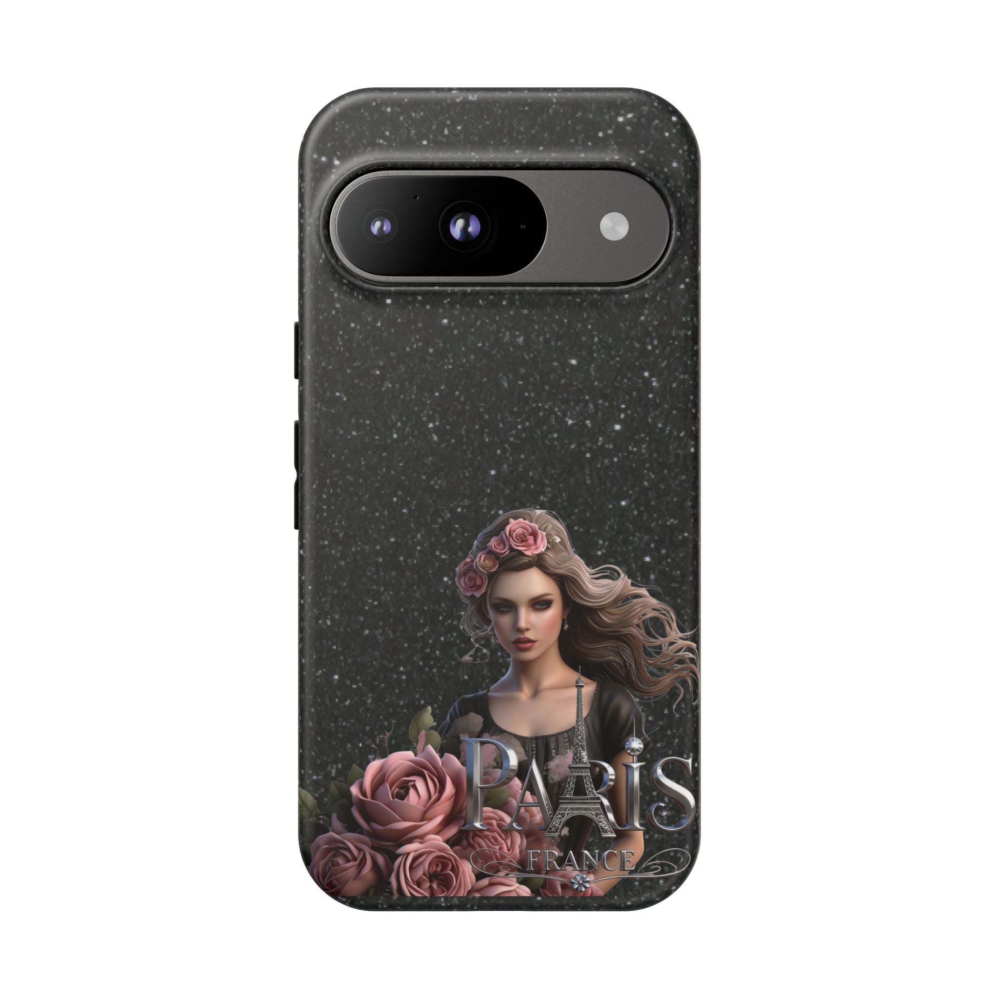 Floral Gothic Phone Case — Rose Crowned Woman on Sparkle Black Printify