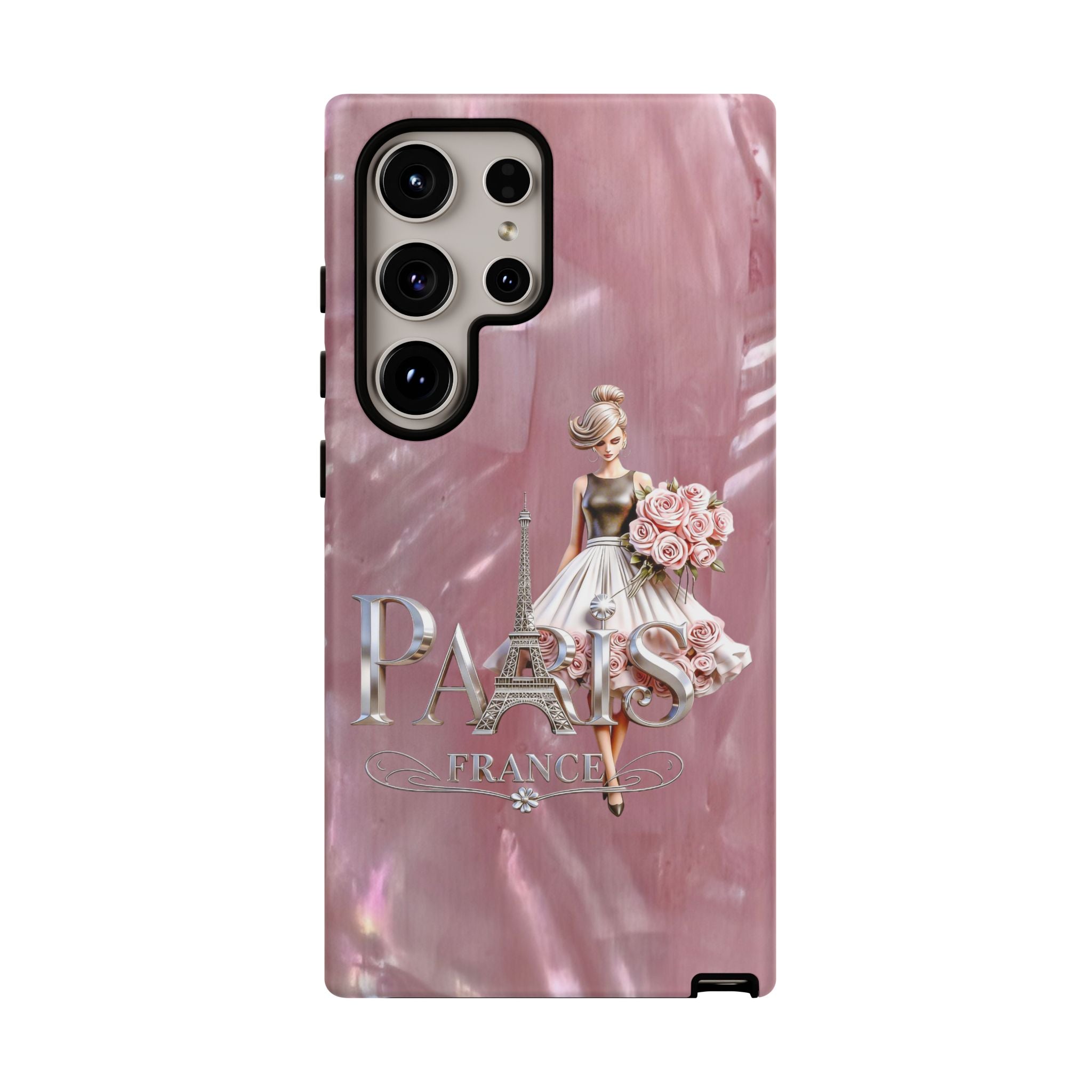 Paris Floral Phone Case - Pink Eiffel Tower Fashion Girl Tough Case Printify