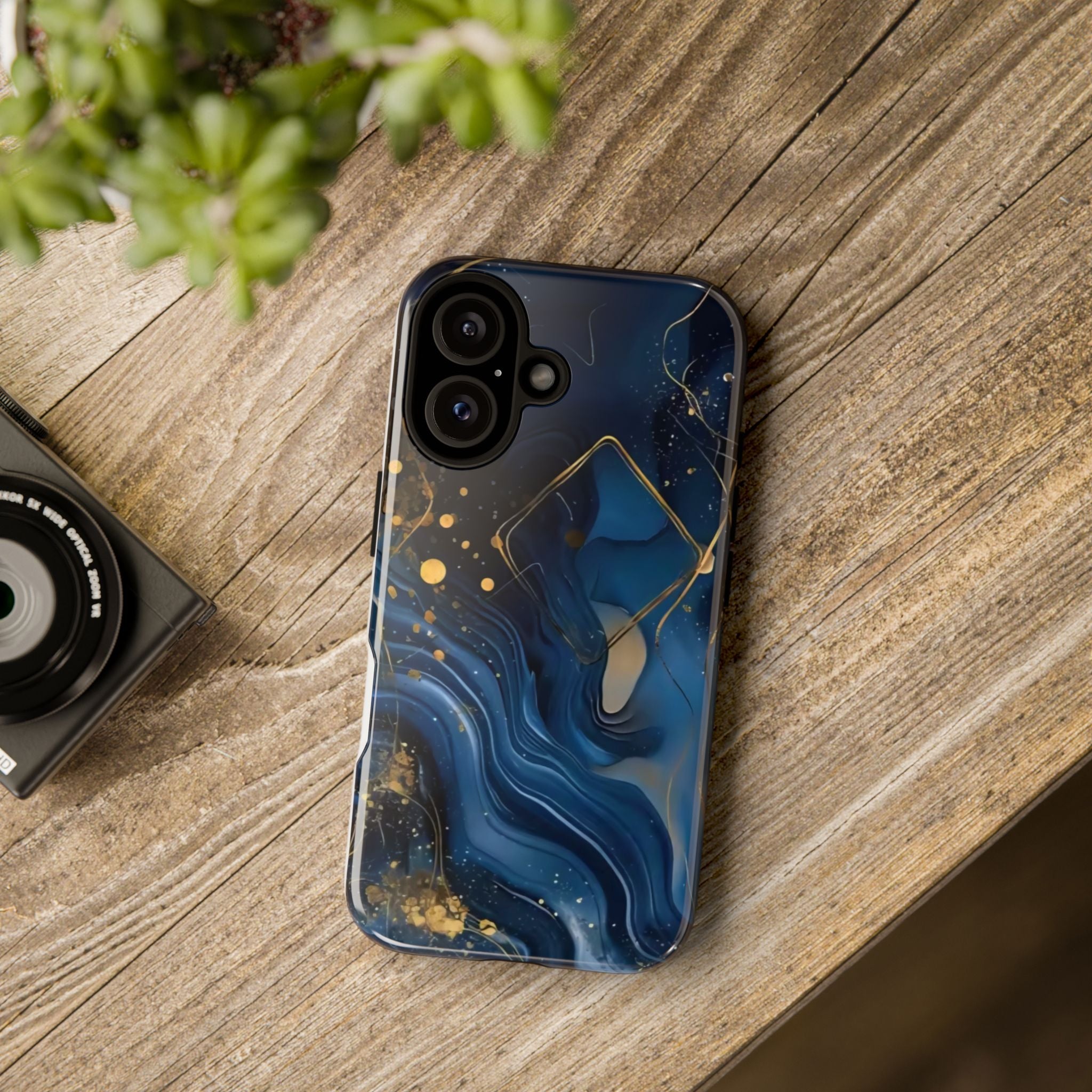 Blue Gold Marble Tough Phone Case — Protective Artistic iPhone Cover Printify