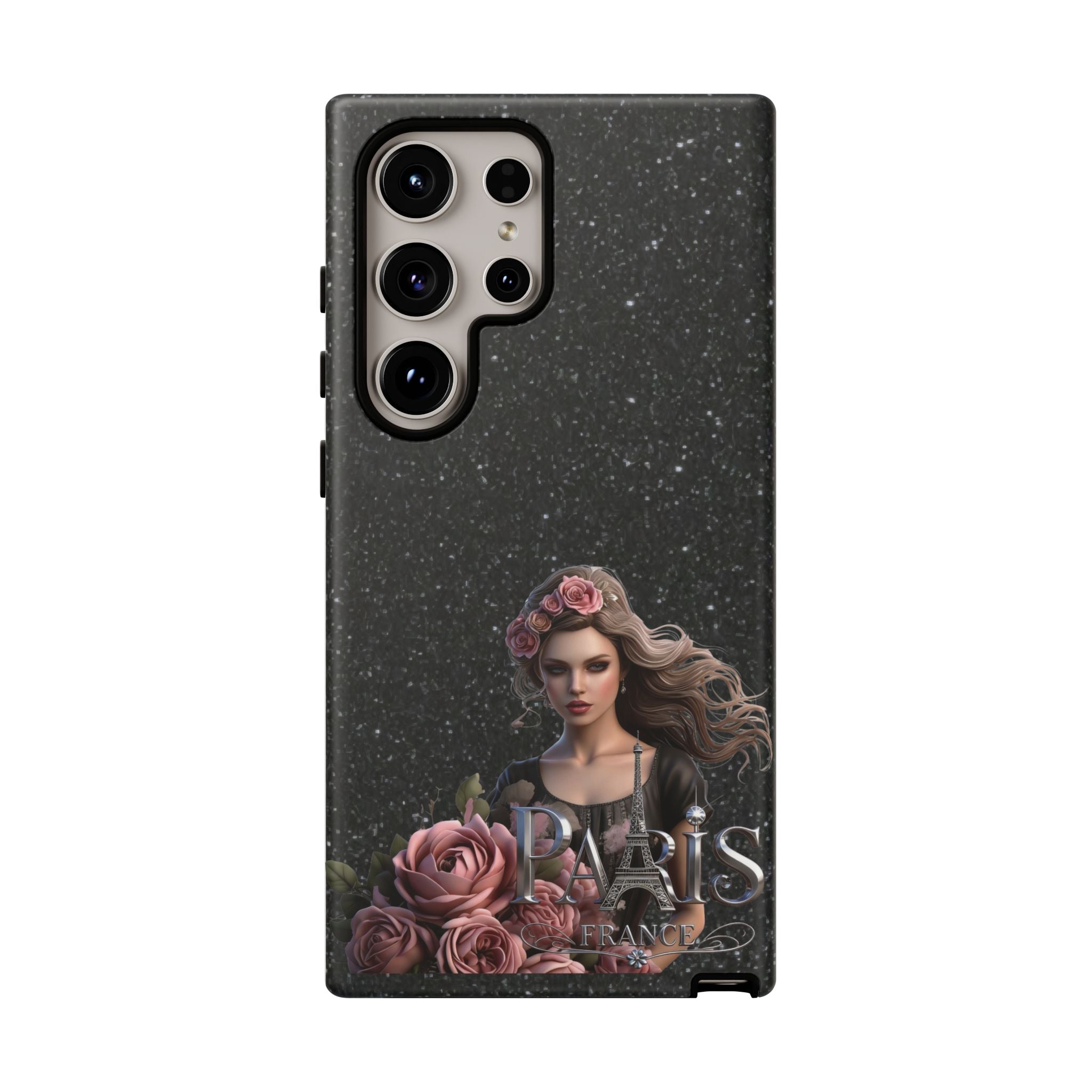 Floral Gothic Phone Case — Rose Crowned Woman on Sparkle Black Printify