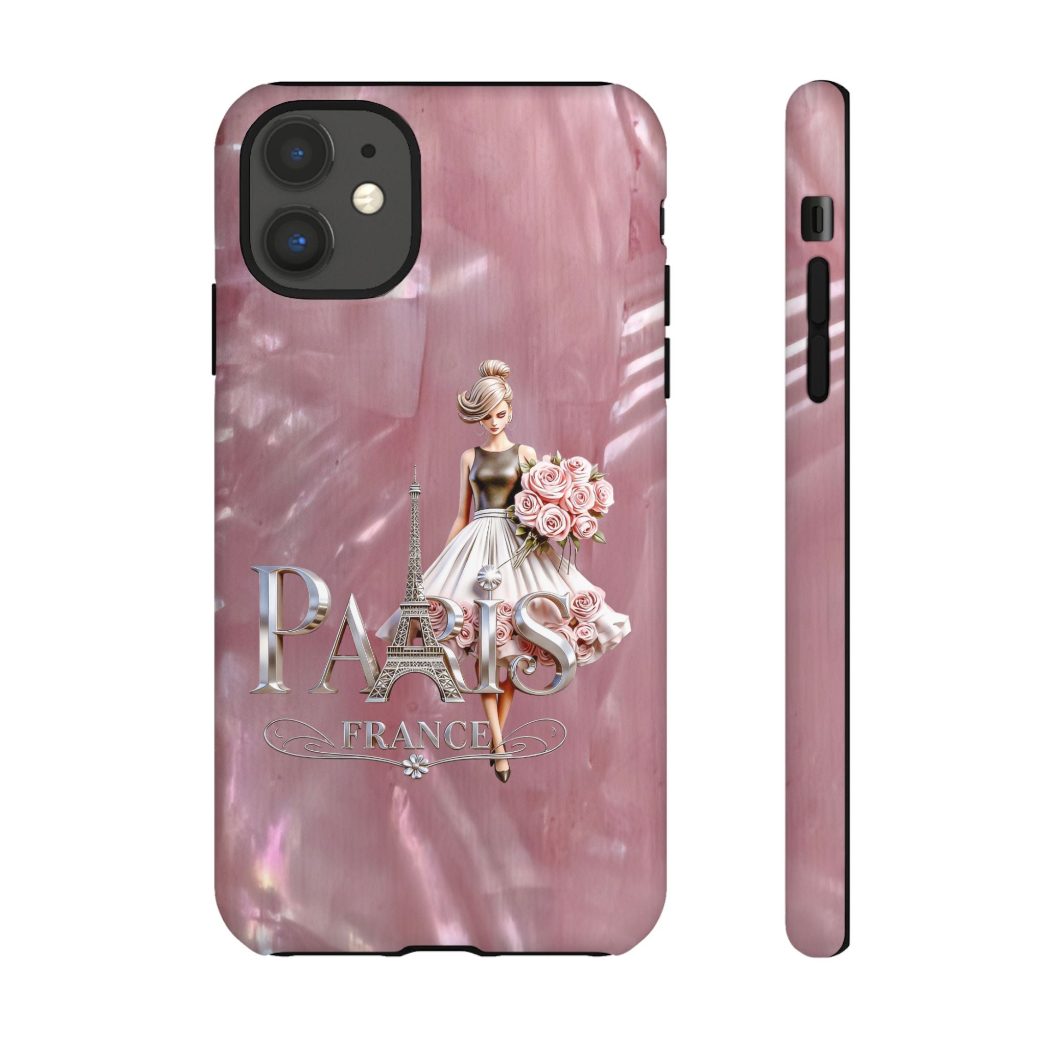 Paris Floral Phone Case - Pink Eiffel Tower Fashion Girl Tough Case Printify