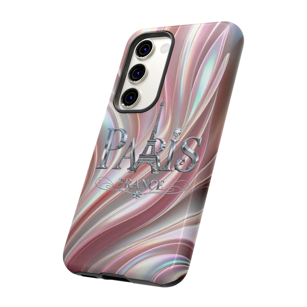 Paris Eiffel Phone Case — Iridescent Swirl Tough Case Printify