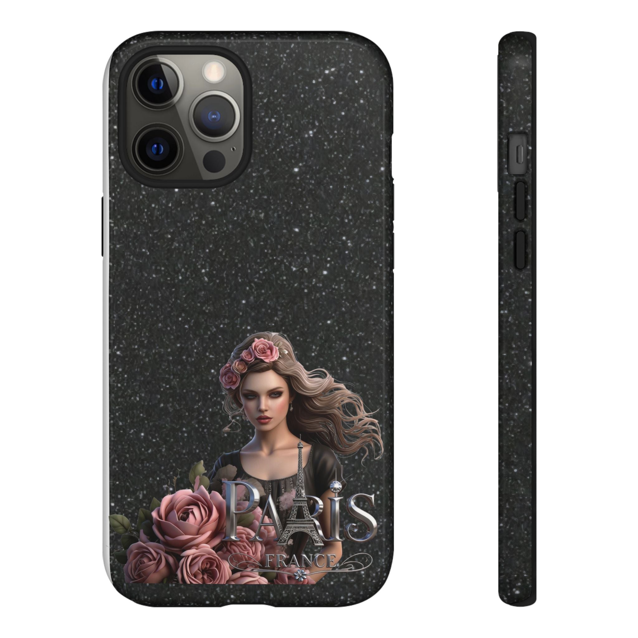 Floral Gothic Phone Case — Rose Crowned Woman on Sparkle Black Printify
