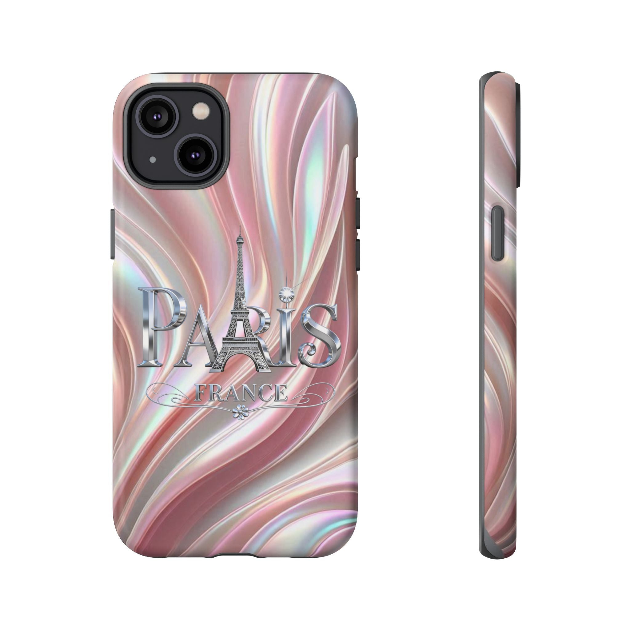 Paris Eiffel Phone Case — Iridescent Swirl Tough Case Printify