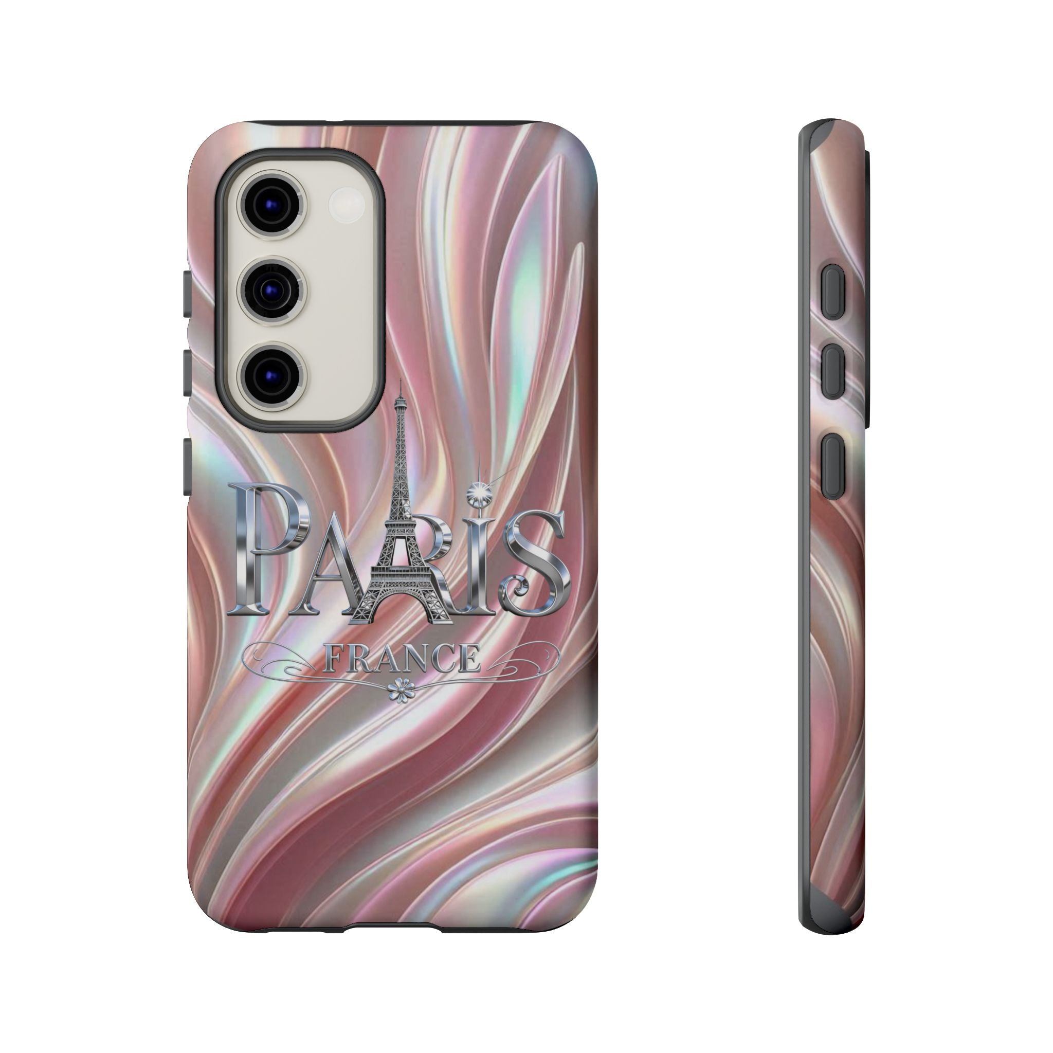 Paris Eiffel Phone Case — Iridescent Swirl Tough Case Printify