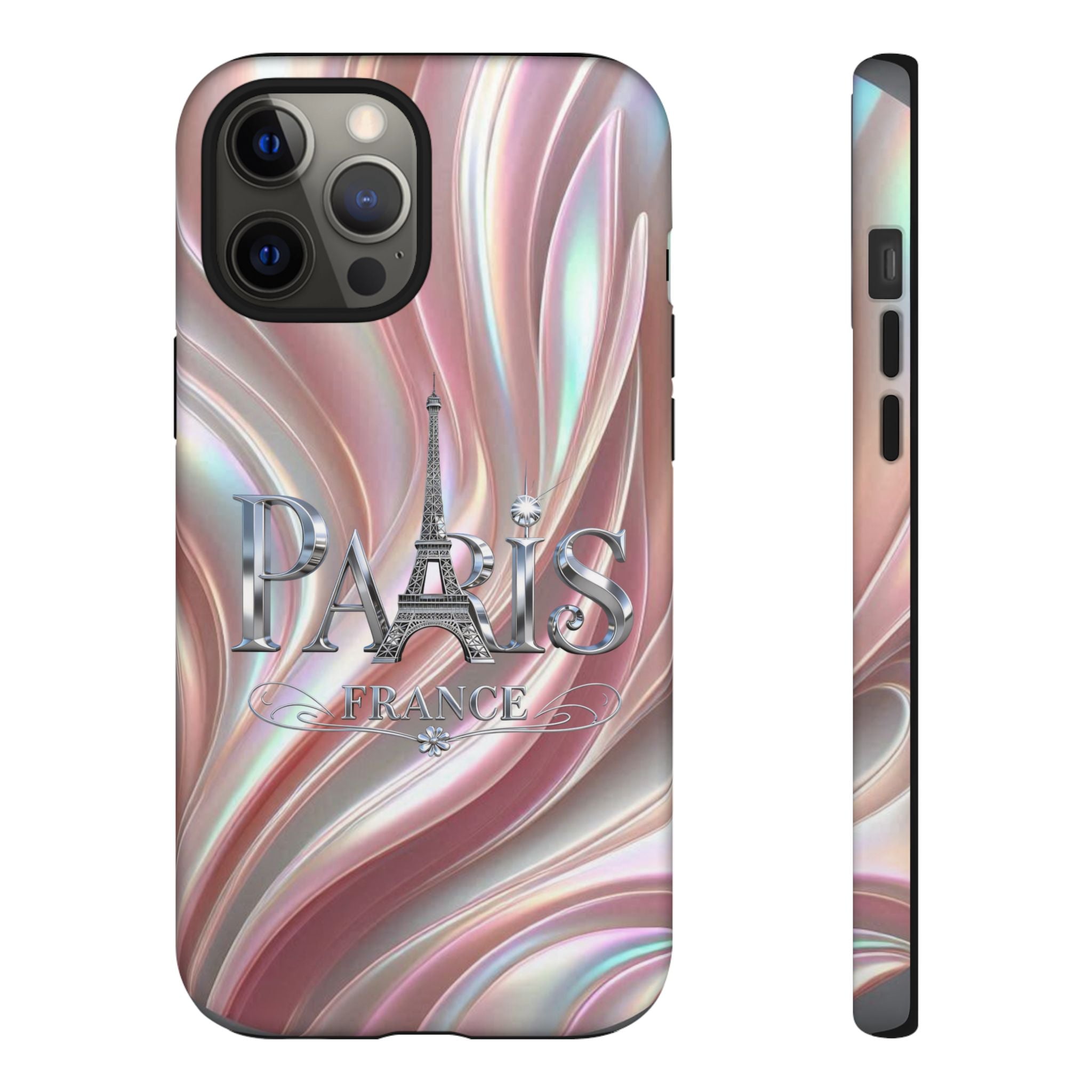 Paris Eiffel Phone Case — Iridescent Swirl Tough Case Printify