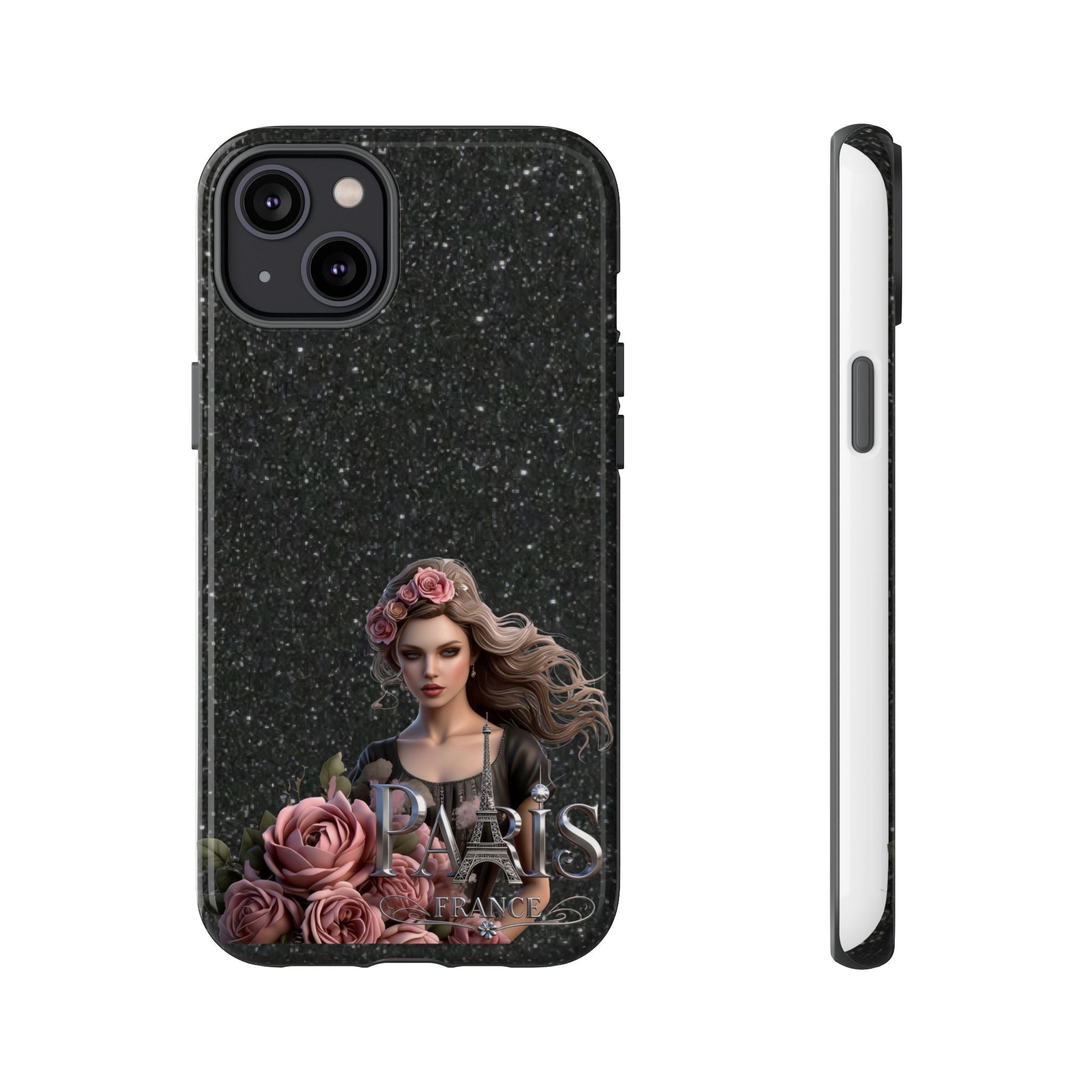 Floral Gothic Phone Case — Rose Crowned Woman on Sparkle Black Printify