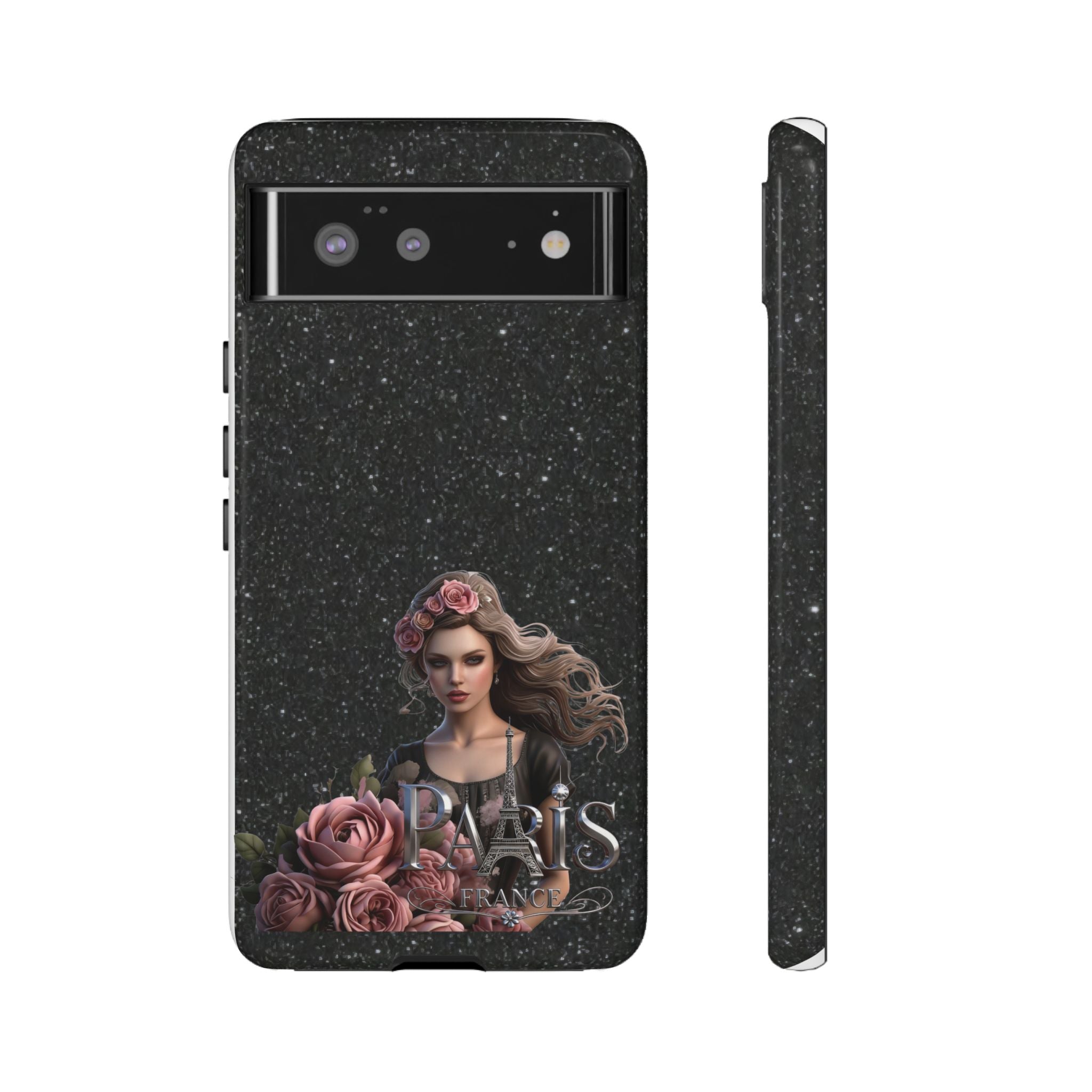 Floral Gothic Phone Case — Rose Crowned Woman on Sparkle Black Printify