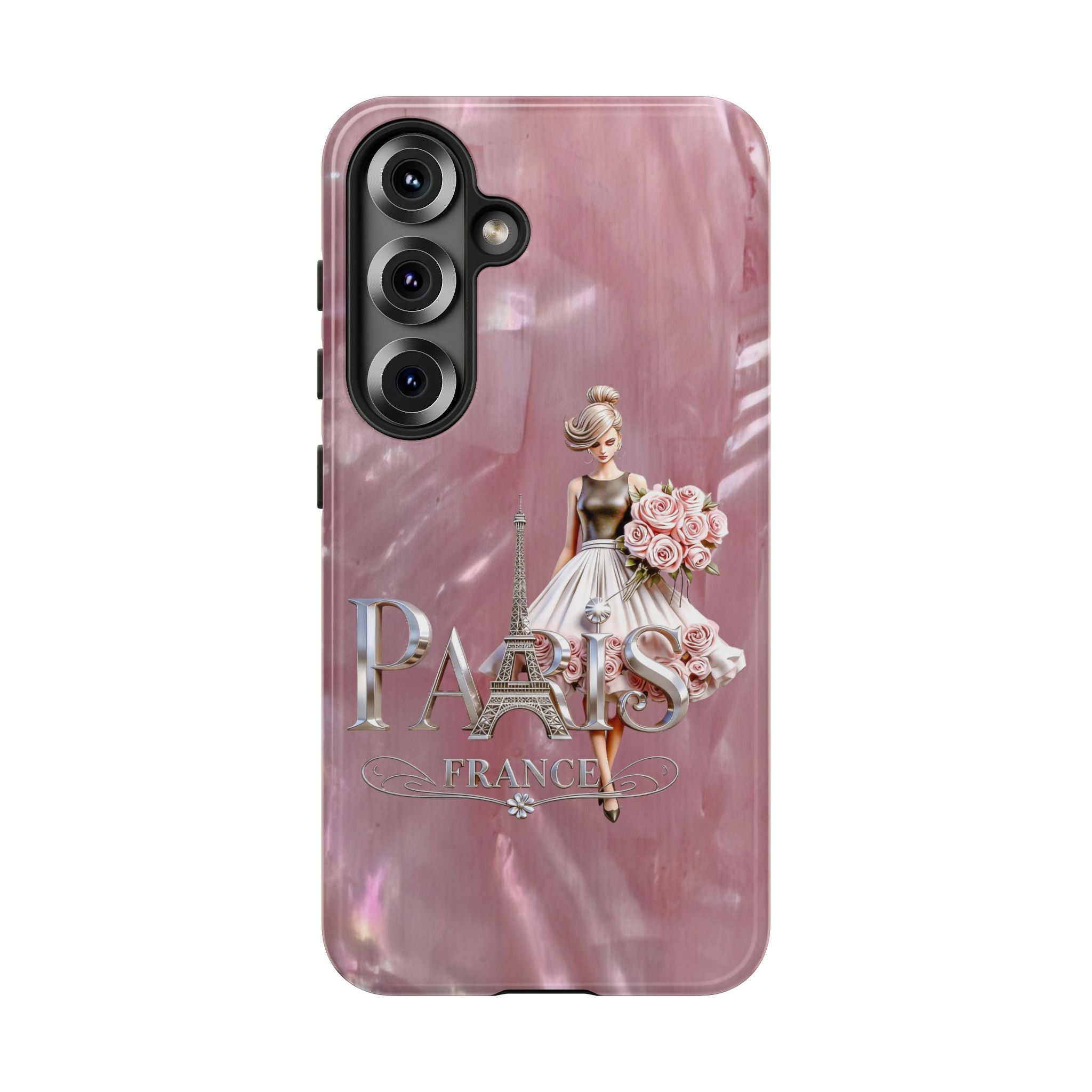 Paris Floral Phone Case - Pink Eiffel Tower Fashion Girl Tough Case Printify