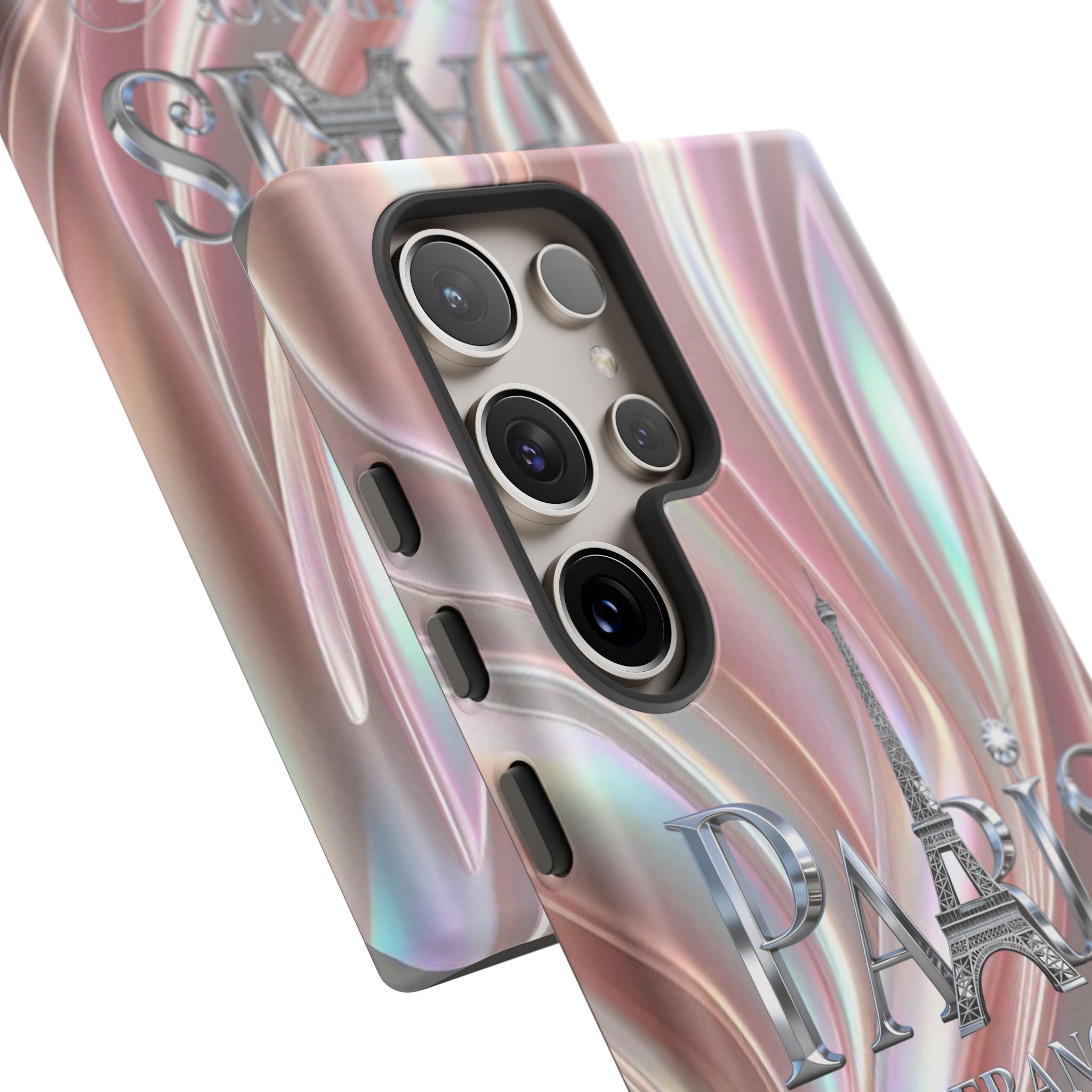 Paris Eiffel Phone Case — Iridescent Swirl Tough Case Printify
