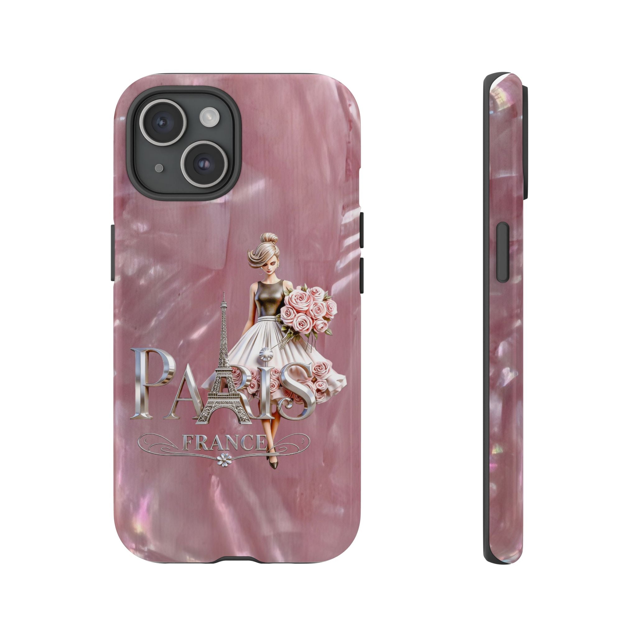 Paris Floral Phone Case - Pink Eiffel Tower Fashion Girl Tough Case Printify
