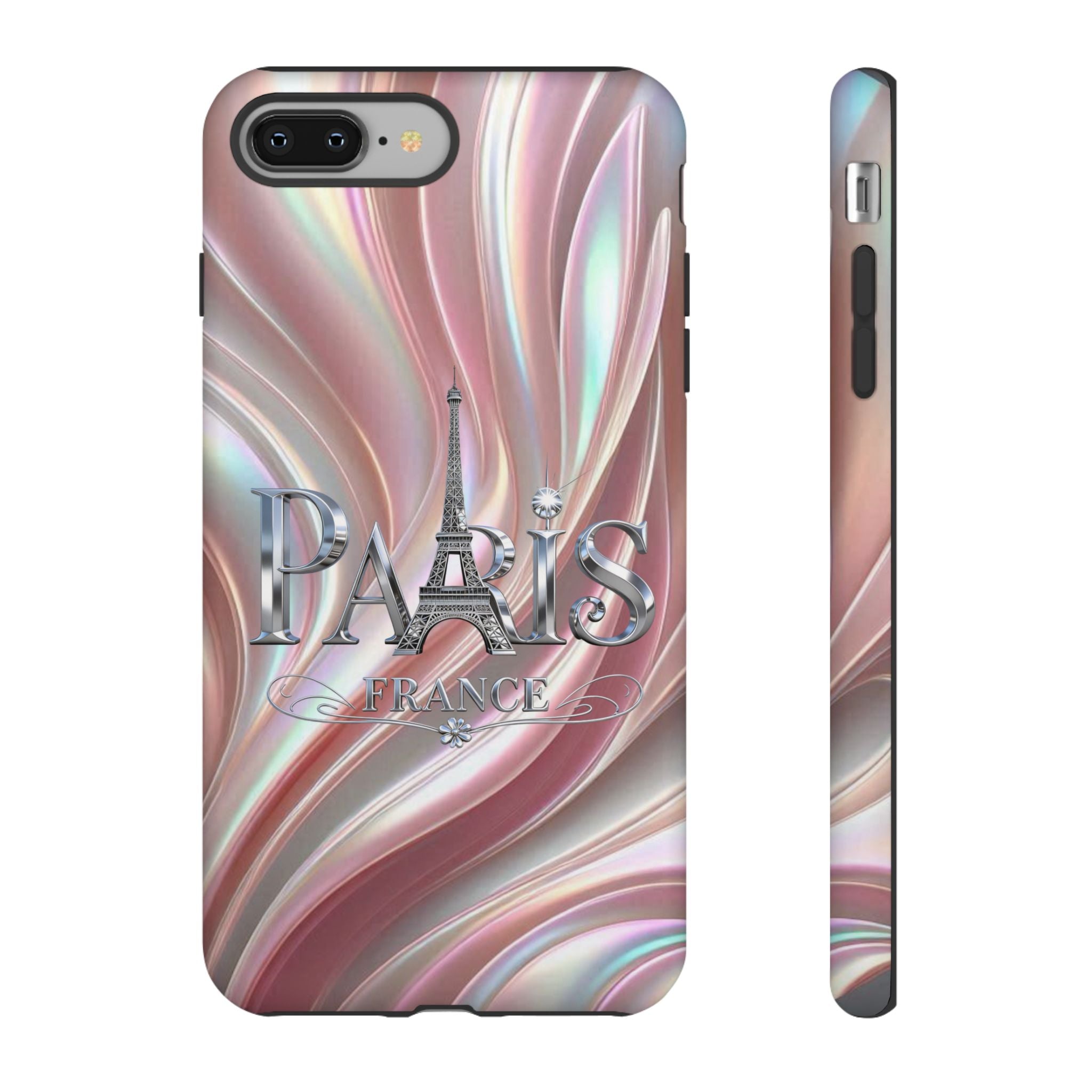 Paris Eiffel Phone Case — Iridescent Swirl Tough Case Printify