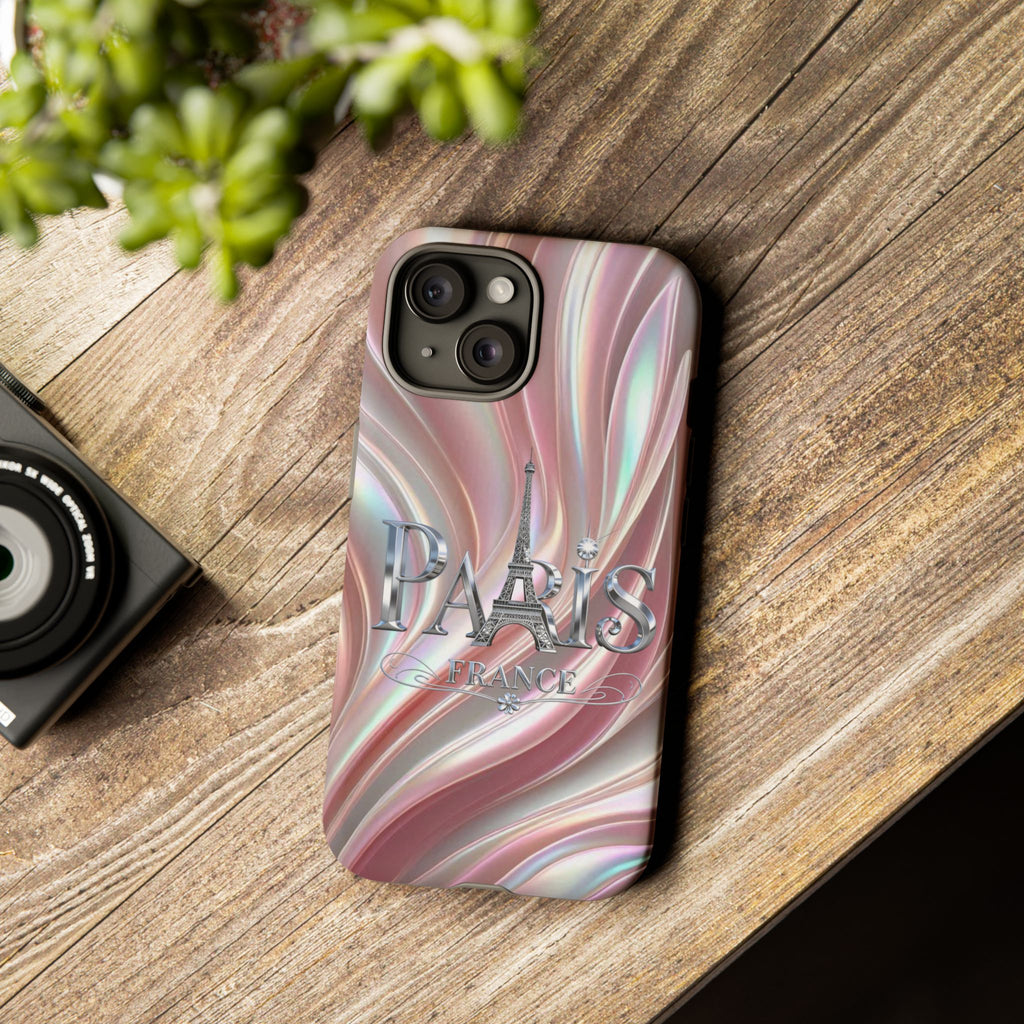 Paris Eiffel Phone Case — Iridescent Swirl Tough Case Printify