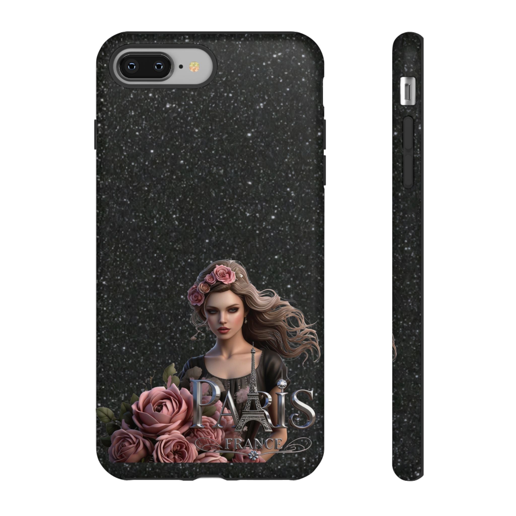 Floral Gothic Phone Case — Rose Crowned Woman on Sparkle Black Printify