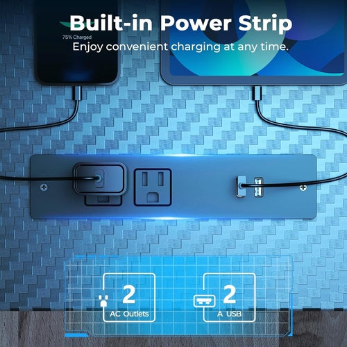 Small Gaming Desk with LED Lights & Power Outlets, 55 Inch Computer