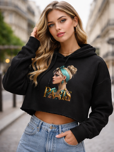 Paris Graphic Cropped Hoodie
