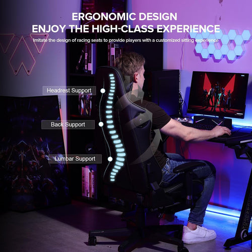 Gaming Chair with Footrest Speakers Video Game Chair Bluetooth Music